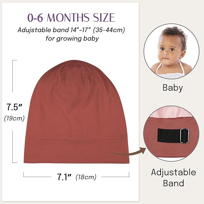 OLESILK Silk Baby Bonnet for 0-6 Months - 100% Mulberry Silk Toddler Hair Bonnet, Adjustable Night Cap for Sleeping
