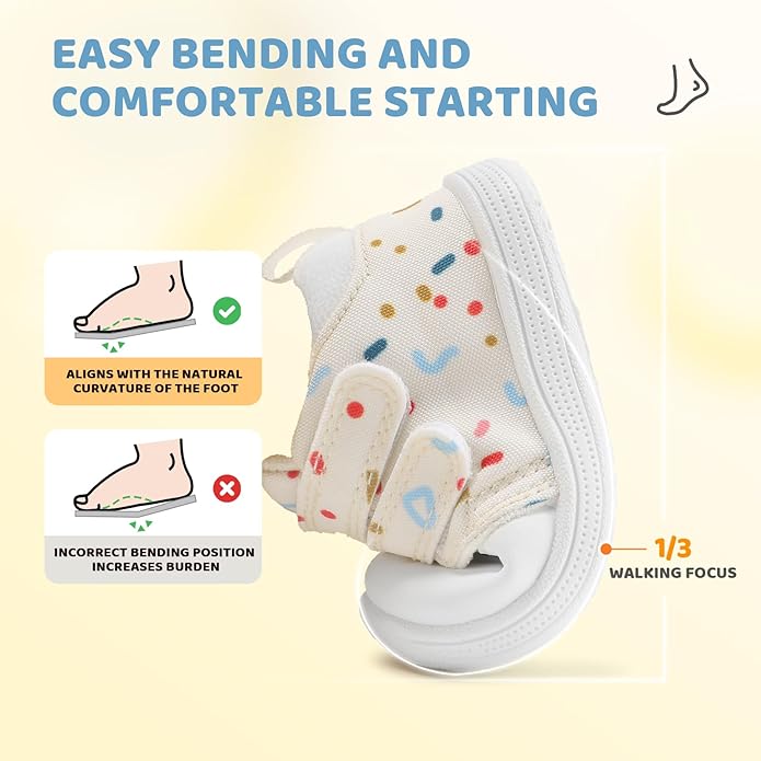 Baby First Walking Shoes Baby Girls Wide Barefoot Sneakers Lightweight Soft Toddler Shoe Non-Slip Ankle Support