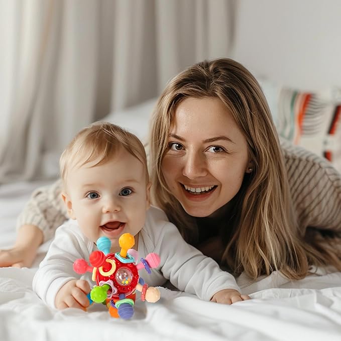 Baby Teething Toys, Baby Teethers Montessori Sensory Toys for 0-6 6-12 Months, Gifts for 1 Year Old Boys Girls Infant Newborn 0 3 6 9 12 18 Months Toys,Red