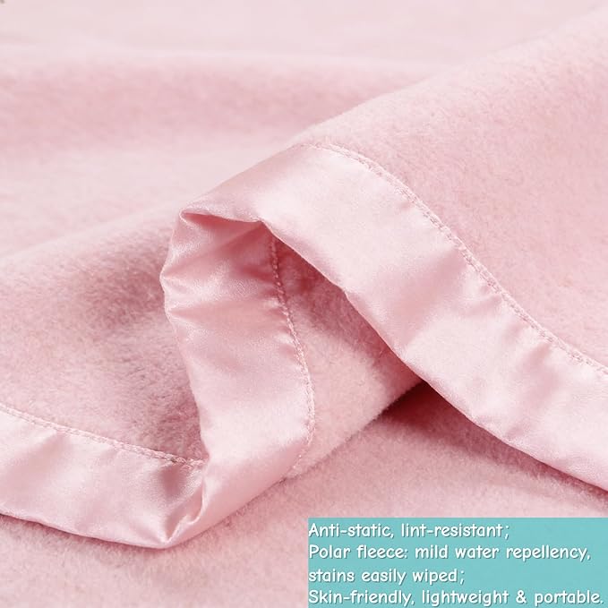 American Baby Company Fleece Blanket (30" x 40") with Silk-Like Satin Trim, Soft, Warm & Cozy, Pink, for Boys and Girls, Perfect for Baby Carrier, Stroller, Travel and Gifting