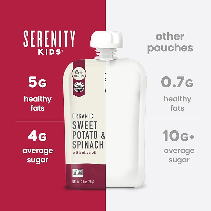 Serenity Kids 6+ Months Veggie Puree Baby Food Pouches - USDA Organic Baby Snacks - No Added Sugar Veggie Puree for Toddler Snack - On-the-Go Food Pouches - 3.5 Oz, Pack of 6