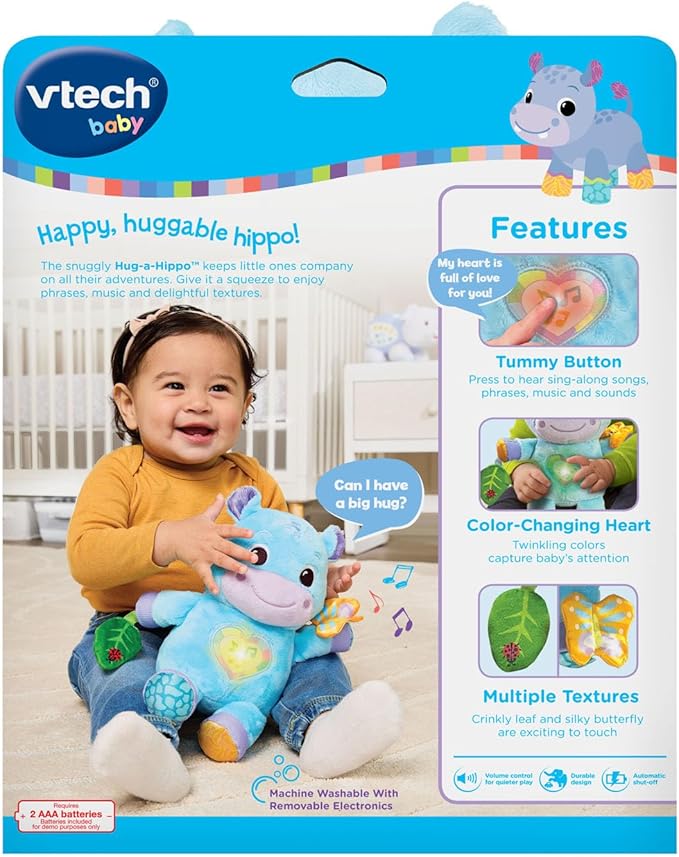 VTech Baby Hug-a-Hippo Musical Plush Toy with Lights and Textures, Blue