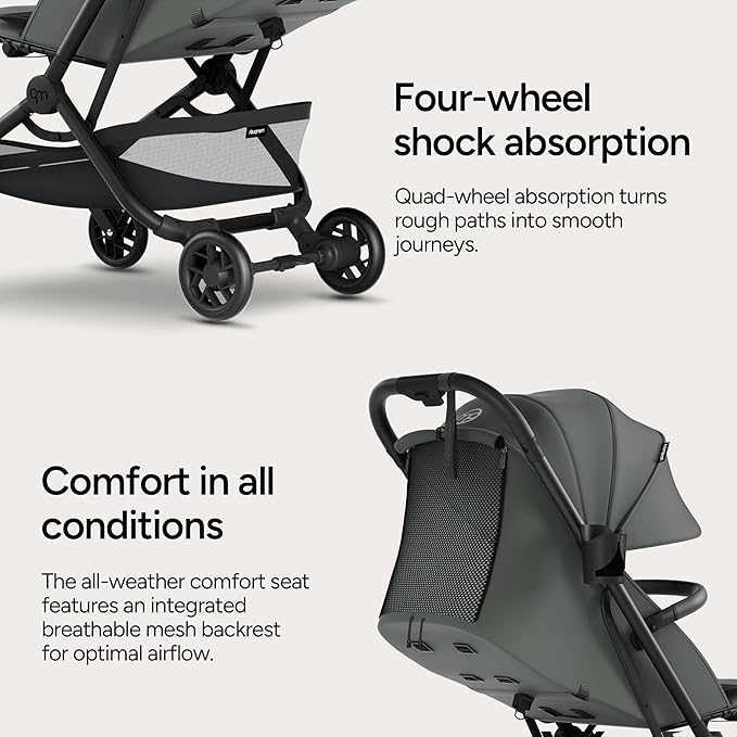 Mompush Velo Lightweight Travel Stroller, Compact & Airplane-Friendly for Baby and Toddler, Lie-Flat Seat, One-Hand Fold, with Leather Bumper Bar, Shoulder Strap, Raincover, Storage Bag & Cup Holder