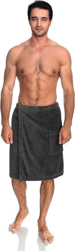 TowelSelections Mens Cotton Shower Wrap Adjustable Terry Velour Spa Bath Towel Wrap Sauna Gym Towels for Men