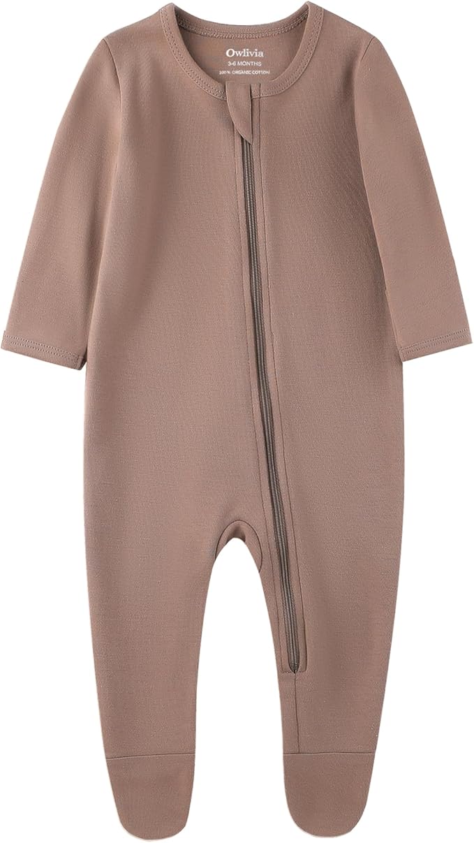 Owlivia Organic Cotton Baby Pajamas, Boys Girls 3-Pack Zip Front Sleep 'N Play, Footed Sleeper, Long Sleeve