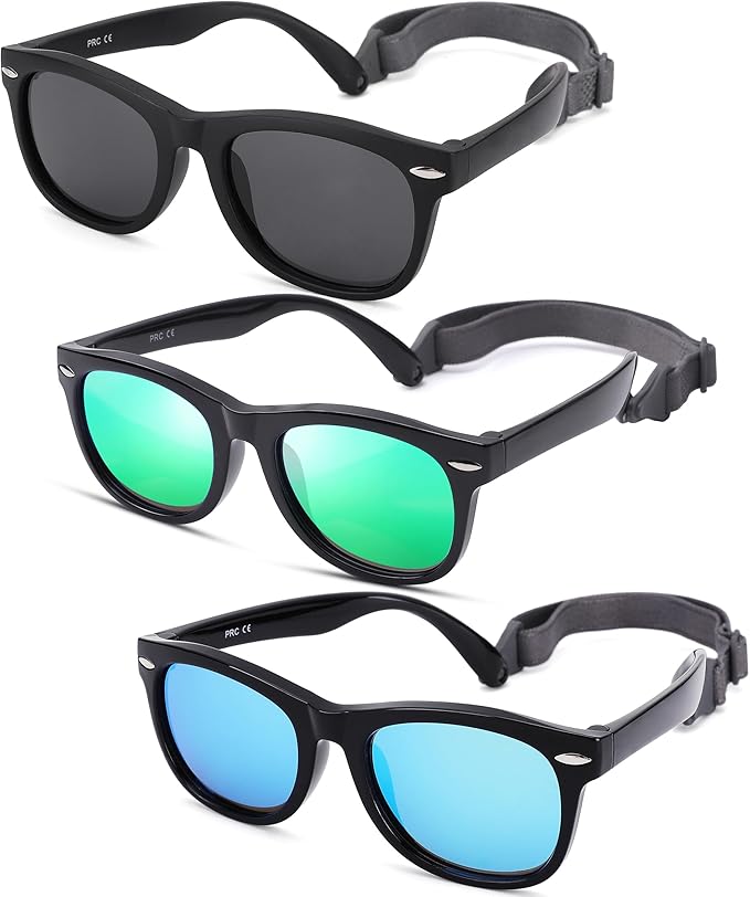Polarized Baby Sunglasses with Strap - Unbreakable Flexible Infant Sunglasses for Toddlers Age 0-24 Months