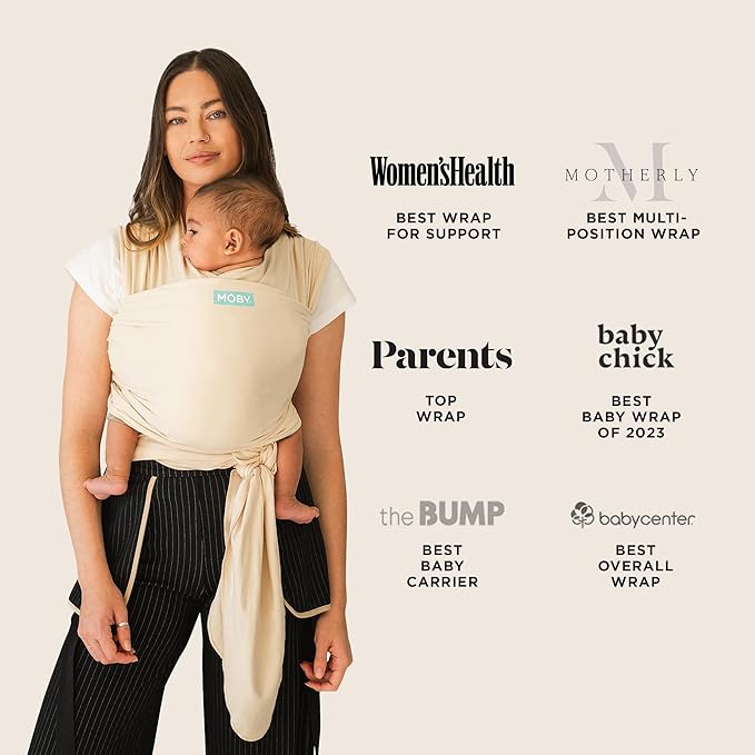 Moby Baby Wrap Carrier Classic for Newborns to Toddlers (8-33lbs), Infant Sling Carrier, Lightweight & Hands Free Design, Adjustable for All Body Types (Sand Dollar)