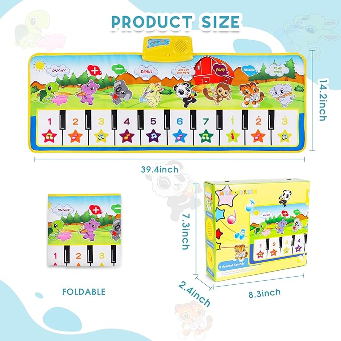 M SANMERSEN Piano Mat, 39.5" X 14" Musical Mat Floor Piano Keyboard Mat 8 Instrument Sounds Piano Mat for Toddlers Touch Play Dancing Mat Toy for 1 2 3 Year Old Boy and Girl Gifts