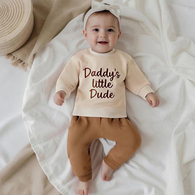 Baby Boy Fall Clothes Set Long Sleeve Letter Print Sweatshirt Pants Toddler Infant Outfits 6 12 18 24 Months 2T