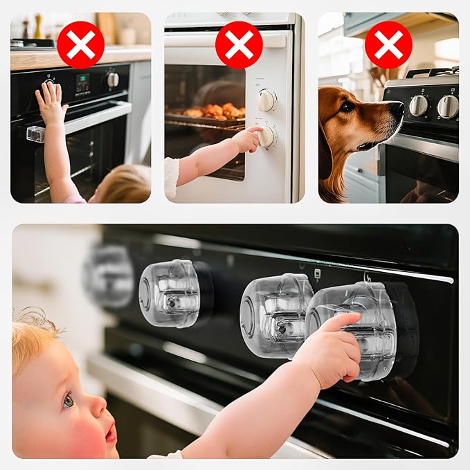 5PCS Stove Knob Covers for Child Safety - Fit Knobs with Diameter Under 2.4". Heat Resistant, Child Proof Lock with Strong Adhesive & Oil-Proof, Semi-Transparent Cover for Stove and Oven Knobs (Black)