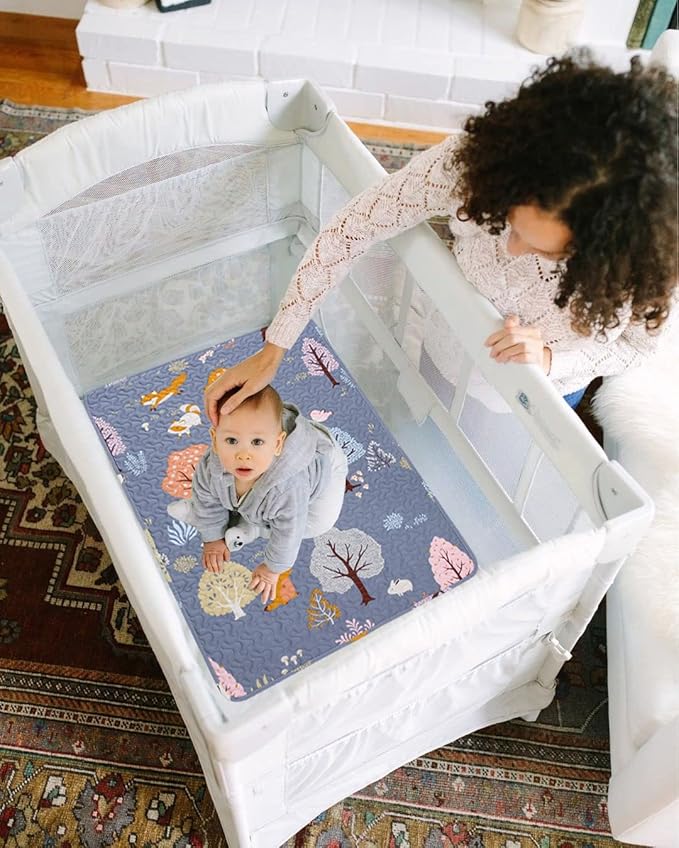 Padded Pack n Play Sheets Breathable Thick Pack and Play Mattress Protector, Quilted 38x26” Playard Sheet Fitted for Graco, Portable Mini Cribs and Foldable Mattress Pad, Soft Playpen Mattresses Cover