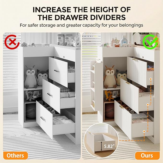 Nursery Changing Table Dresser,Diaper Changing Table with Storage,Corner Baby Dressing Table with 3 Drawers and 2 Shelves, Modern Storage Crib with Changing Station for Nurseries and Baby Rooms