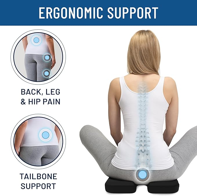 Everlasting Comfort Car Seat Cushion for Driving - Wedge Car Cushion for Office, Travel, Gaming Chair Memory Foam Driver Booster for Short People, Non-Slip, Washable Cover, Back & Sciatica Relief