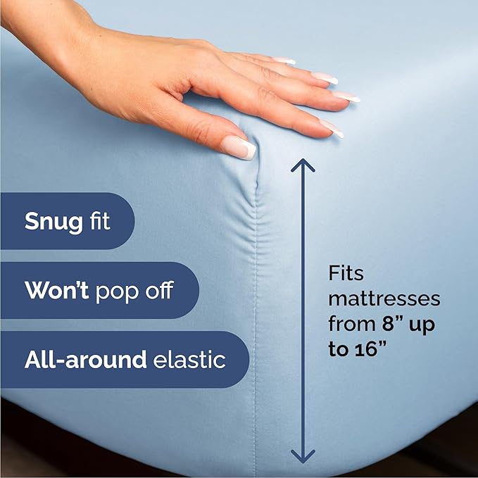 Queen Size 4 Piece Sheet Set - Comfy Breathable & Cooling Bed Sheets Set - Hotel Luxury Bedding for Women, Men, Kids, Teens, Boys & Girls - Deep Pockets, Soft and Wrinkle Free - Oeko-Tex - Light Blue