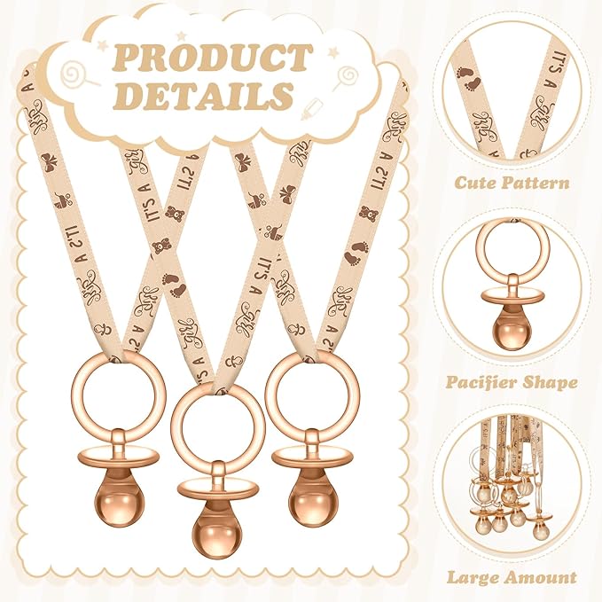 Geiserailie 36 Pcs Baby Shower Pacifiers Necklace Acrylic Pacifiers Necklace Charm Party Favors for Girls Boys Baby Shower Party Decorations Table Scatter(Brown)