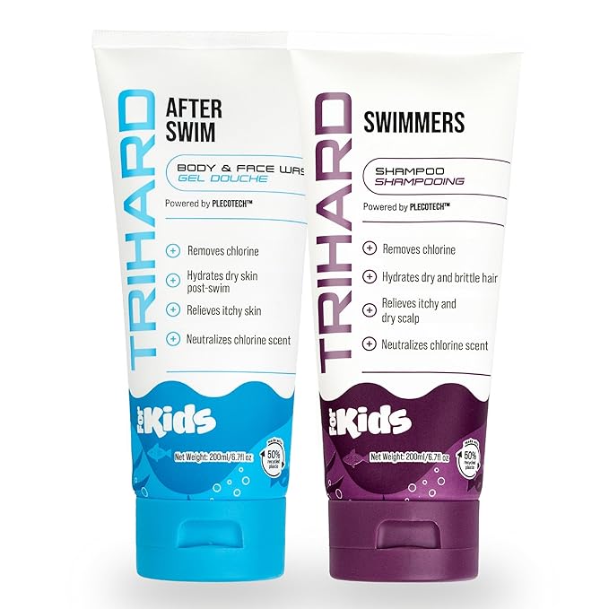 TRIHARD Kids Chlorine Removal Kit, Shampoo, Face and Body Wash Set for Children’s Hair and Skin, Gentle Post-Swim Cleanser for Pool & Ocean