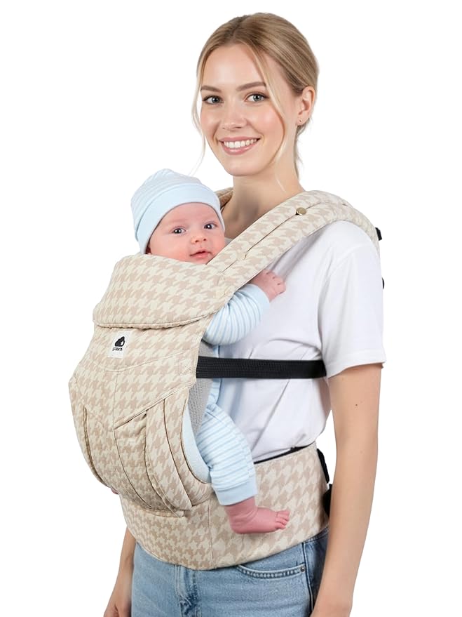 Sprinta Premium Linen-Cotton Baby Carrier – Ergonomic Houndstooth Newborn to Toddler Carrier (7-44 lbs), 4-Way Adjustable Fit