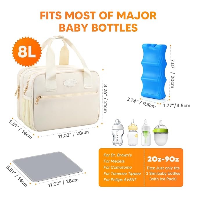PIIOSER Breastmilk Cooler Travel Bag with Ice Pack, Compatible with Wearable Breast Pumps & Accessories - Portable Hands Free Breast Pump Carrying Case for Nursing & Working Moms, Cream