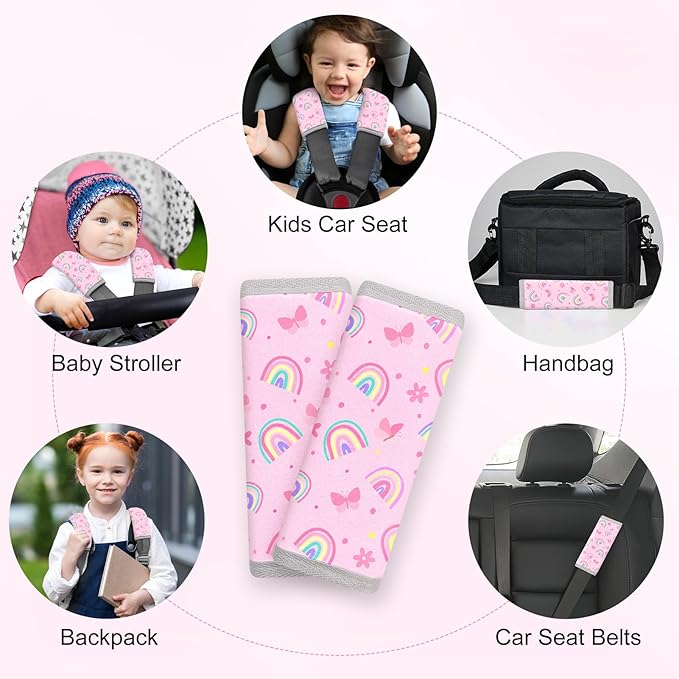 Seat Belt Cover Pad for Baby, Soft Seatbelt Cushion Covers for Kids 2Pcs Car Seat Strap Shoulder Pads for All Car Seats, Stroller, High Chair