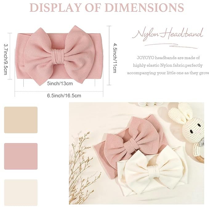 JOYOYO 3 Pcs Soft Wide-Knit Baby Headbands with Large Bow Hair Accessories for Newborn, Infant, Toddler, Kids