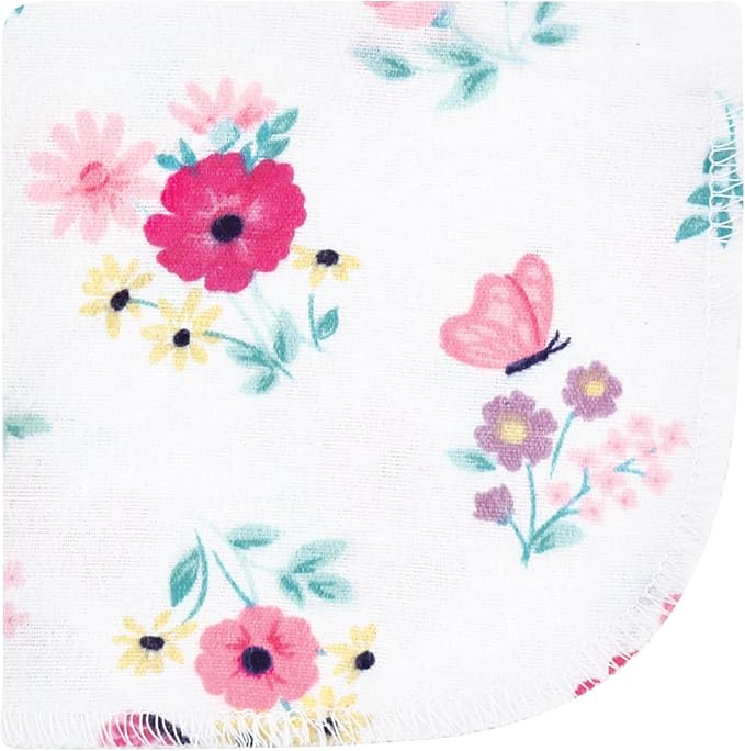 Hudson Baby Unisex Baby Flannel Cotton Washcloths, Butterfly Floral 12 Pack, One Size