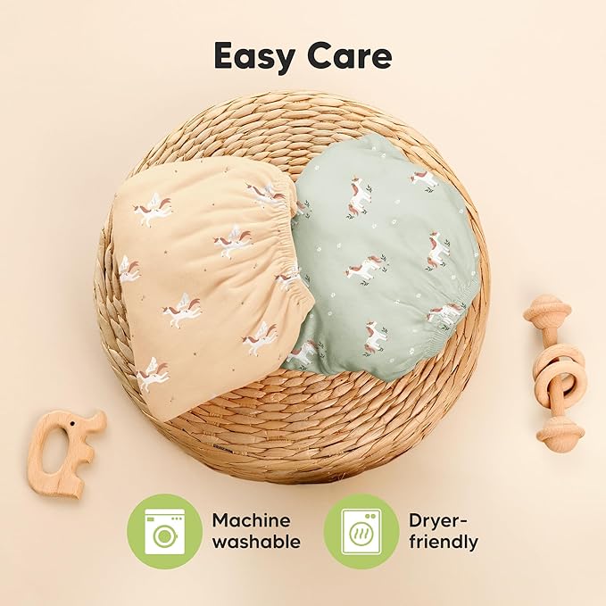Pack and Play Sheets Fitted - 2-Pack Mini Crib Sheets for Pack N Play Mattress 38x26, Soft & Cozy, Neutral Toddler Playard Bedding, Snug Fitted Mini Baby Crib Mattress Cover Boy, Girl (Lune Mystic)