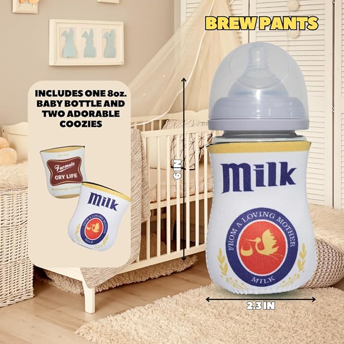 American Beer Themed Coozies for Baby Bottles - Funny Gift for New Parents & Baby Showers - (2 Premium Designed Neoprene Coozies + BPA/Lead/Phthalate Free Bottle Included) (Design 4)