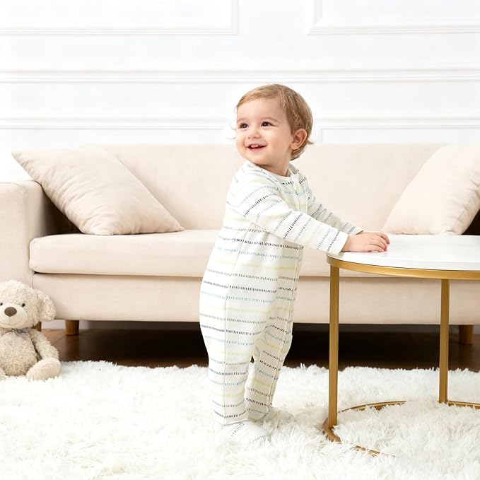 Baby Footie Jumpsuit, 100% Cotton Long Sleeve Footed Romper, Summer Outfit for 0-12 Months