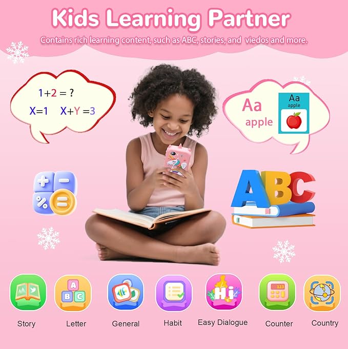 Lapare Kids Smart Phone for Girls, Christmas Birthday Gifts for Girls Age 3-10,Kids Toys Cell Phone, Toddler Learning Play Toy Phone with Dual Camera, Game, Music Player and More (32G)