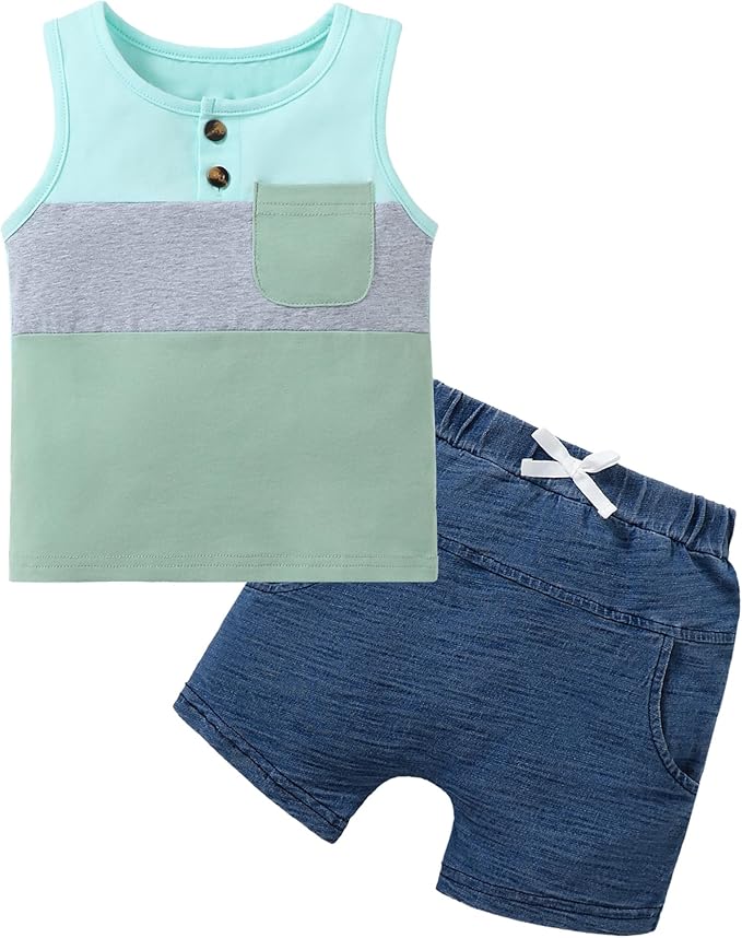 Jecson Baby Boy Summer Clothes Toddler Boy Outfits Letter Print Short Sleeve T-Shirt Denim Shorts Clothing Set 6M-4T