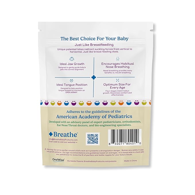Breathe Baby Pacifier – Patented Design for Natural Oral & Facial Development - BPA-Free, Latex-Free, Pediatrician Developed - Dishwasher Safe 2 Pack (Stage 2: 4-6 Months)