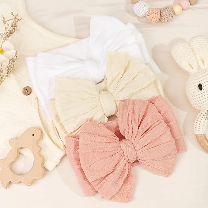 CÉLLOT 6 Pcs Baby Bows Headbands Nylon Hairbands Baby Girl Bows Hair Accessories for Newborn Infant Toddler Essentials (Light Pink Series)