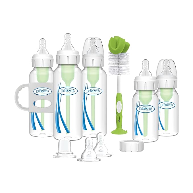 Dr. Brown's Natural Flow® Anti-Colic Options+â„¢ Narrow Bottle to Sippy Gift Set with Soft Silicone Sippy Spout, Removable Silicone Handles, Travel Cap and Bottle Brush (Pack of 12)