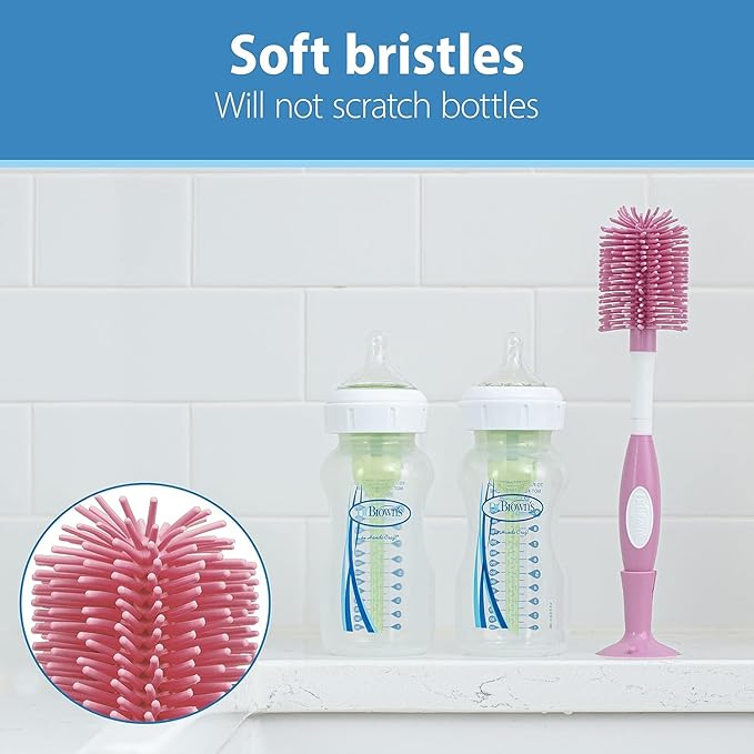 Dr. Brown's Drying Tower, Stand-Up Rack with Soft Touch No Scratch Baby Bottle Cleaning Brush, Pink