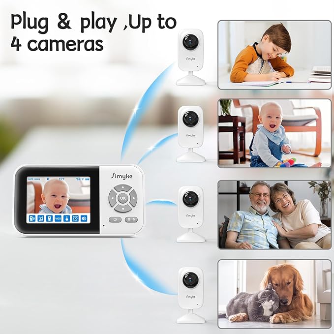 Video Baby Monitor with Camera,No WiFi 1200ft Long Range,APP Mode,2.8" Plug & Play Diaplay, Auto Night Vision,5 Lullabies Portable Sound Monitor,Room Use,Feeding Timer,2-Way Talk,for Baby/Elderly/Pet
