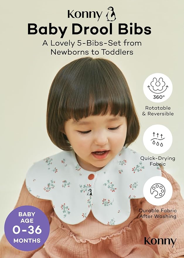 Konny Baby Bibs 3/5/7-Pack Set, 360 ° Rotate, Soft and Absorbent Bandana Drooling for Boys Girls baby Essentials
