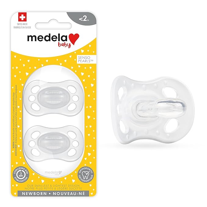 Medela Baby Pacifier | Newborn 0-2 Months | 2-Count | Includes sterilizing case | Silicone- and BPA-Free | Supports Natural Suckling | Clear