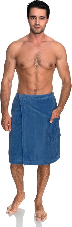 TowelSelections Mens Cotton Shower Wrap Adjustable Terry Velour Spa Bath Towel Wrap Sauna Gym Towels for Men