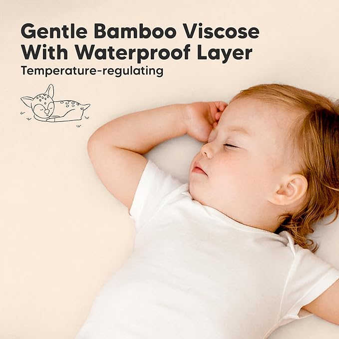 2-Pack Waterproof Pack and Play Sheets, Mini Crib Sheets Fitted for Boy, Girl - 38 x 26 Viscose from Bamboo Pack N Play Mattress Sheets for Graco, Toddler Playard Baby Crib Sheets Neutral (Cameo)