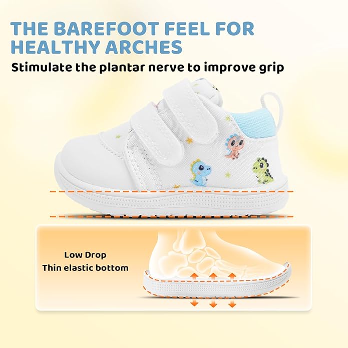 Baby First Walking Shoes Baby Girls Wide Barefoot Sneakers Lightweight Soft Toddler Shoe Non-Slip Ankle Support