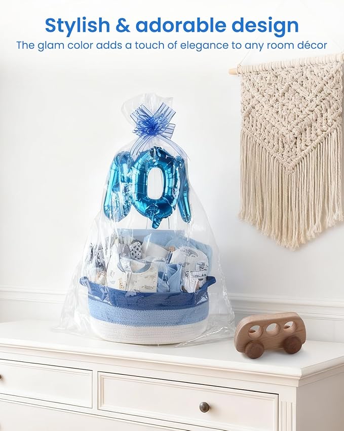 25-Pcs Luxury Baby Boy Gift Basket Set, Blue (0-12M Newborn) | Premium Baby Shower Gifts with Keepsake Memory Book. Ultimate Newborn Essentials in Woven Basket for Unforgettable Welcome Mom Gift