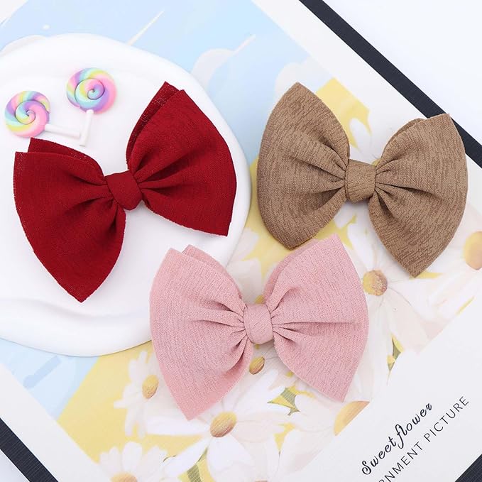YanJie Girls Fall Outfits Baby Girls Nylon Headbands Newborn Bows Handmade Hair Bows Hairbands Hair Accessories for Newborn Infant Toddlers Kids(Red Pink Brown)