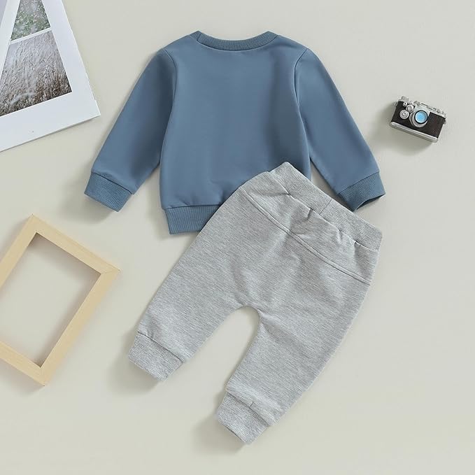 Baby Boy Fall Clothes Set Long Sleeve Letter Print Sweatshirt Pants Toddler Infant Outfits 6 12 18 24 Months 2T