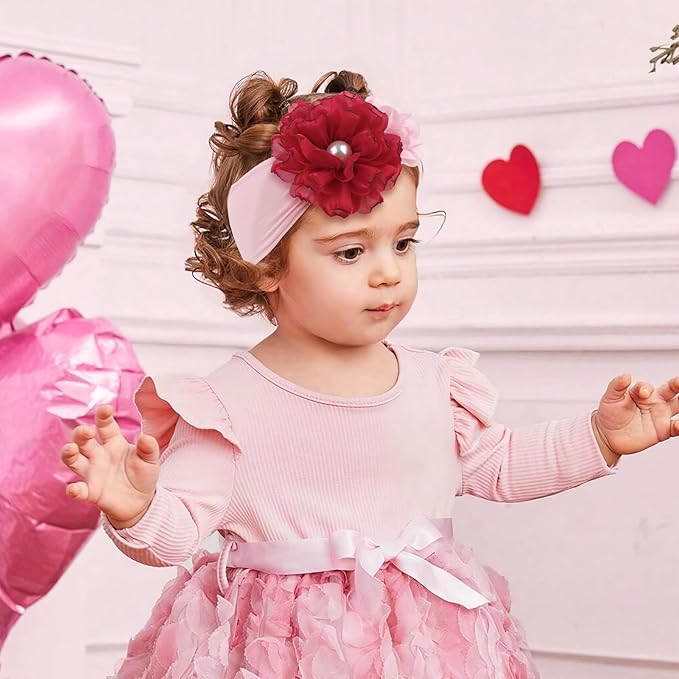 YanJie Valentines Baby Girl Headbands Bows Red Hair Bows Newborn Headbands Heart Wide Hairbands Pink Flower Headband Baby Hair Accessories Infant