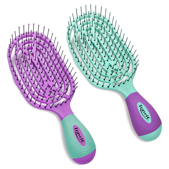 NuWay 4HAIR U.S. Patented Detangler Hair Brush for Men & Women - Purple & Teal | Hair Comb for Scalp Care - Fast Dry Venting Scheme - TravelC Detangling Brush for All Hair Type