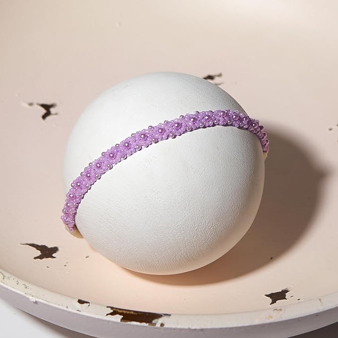 Zeroest Newborn Photography Props Baby Girl Photoshoots Pearl Headbands Infant Girl Photo Posing Beaded Headband Prop (Lilac, One Size)