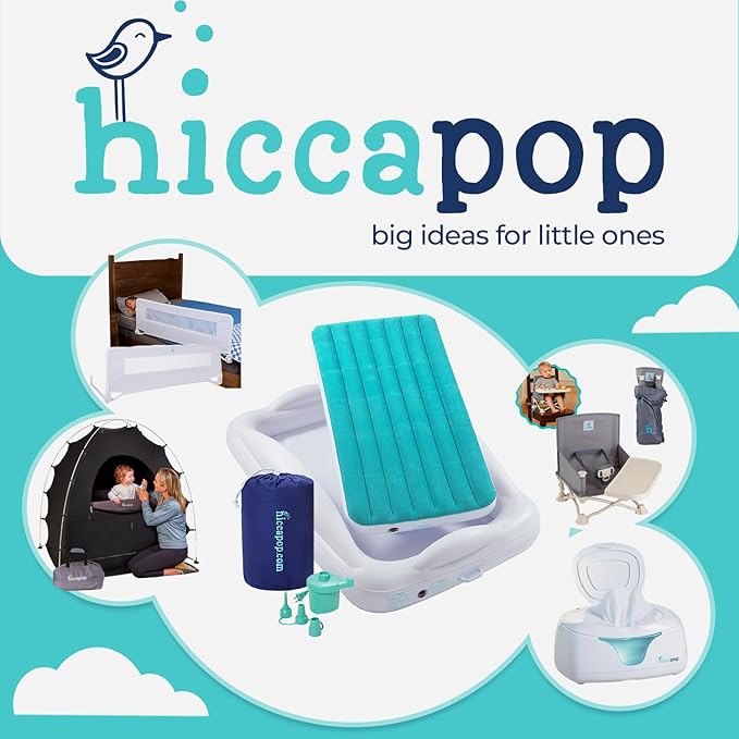 Hiccapop Inflatable Toddler Travel Bed with Safety Bumpers [4-Sided] | Portable Toddler Bed for Kids | Toddler Air Mattress | Kids Air Mattress - Teal Blue