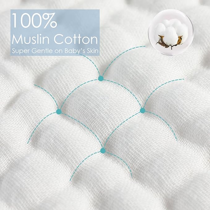 8 Pack Muslin Burp Cloths for Baby, 100% Organic Cotton Baby Washcloths for Boys Girls Large 20''X10'' Super Soft and Absorbent (White-8 Pack)