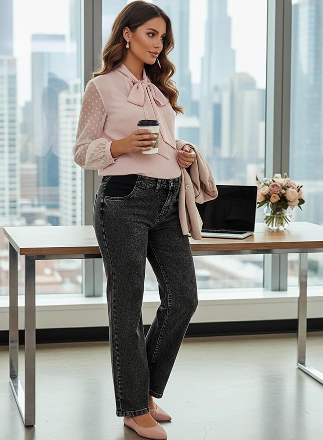 BLENCOT Maternity Jeans for Women High Waist Straight Leg Pregnancy Denim Pants with Pockets