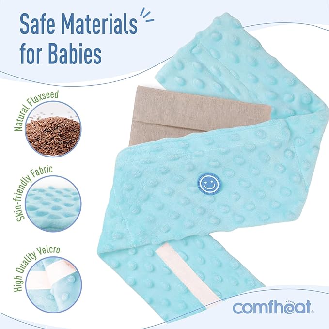 Colic and Gas Relief for Newborns and Infants, Flaxseed Heated Tummy Wrap, Baby Swaddling Belt with Soothing Warmth, Natural Relief for Upset Stomach in Babies Toddlers, 0-3 Years (Blue)